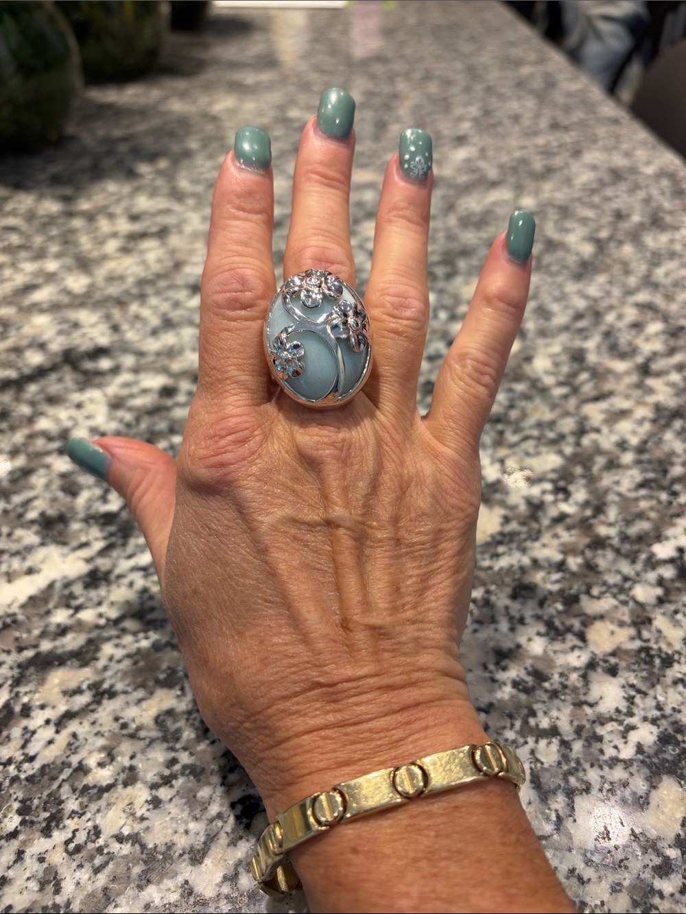 925 Silver Carnelian Ring with Pale Blue Enamel Accents